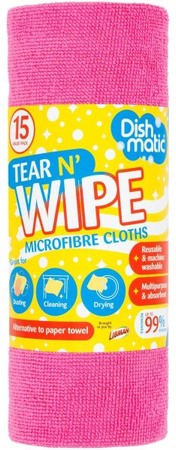 DishMatic Ściereczki PINK Tear N Wipe Microfibre 15Pack Rolka